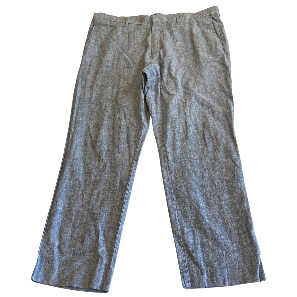 Perry Ellis Portfolio Linen Pants‎ Mens 36x28.5 Slim Fit Linen Blue Flat Preppy